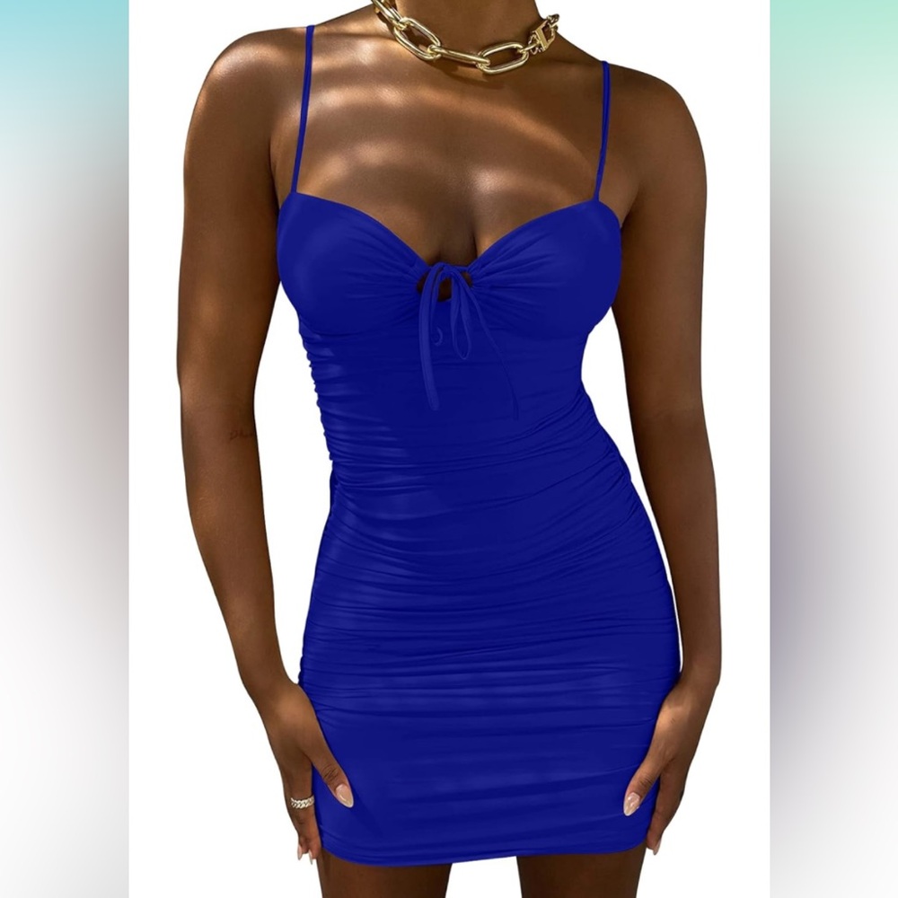 Ruched Spaghetti strap mini dress